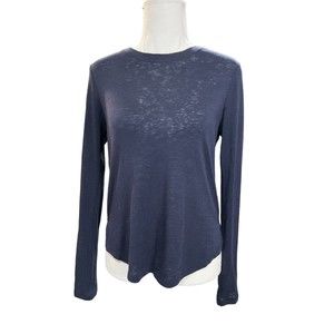 Athleta Shirt Long Sleeve Breezy Top Navy Blue